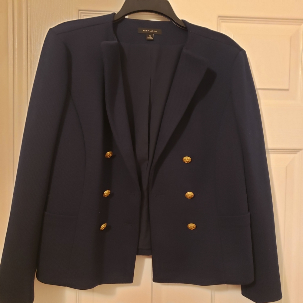 Ann Taylor Classic Navy Blazer with Gold Accents